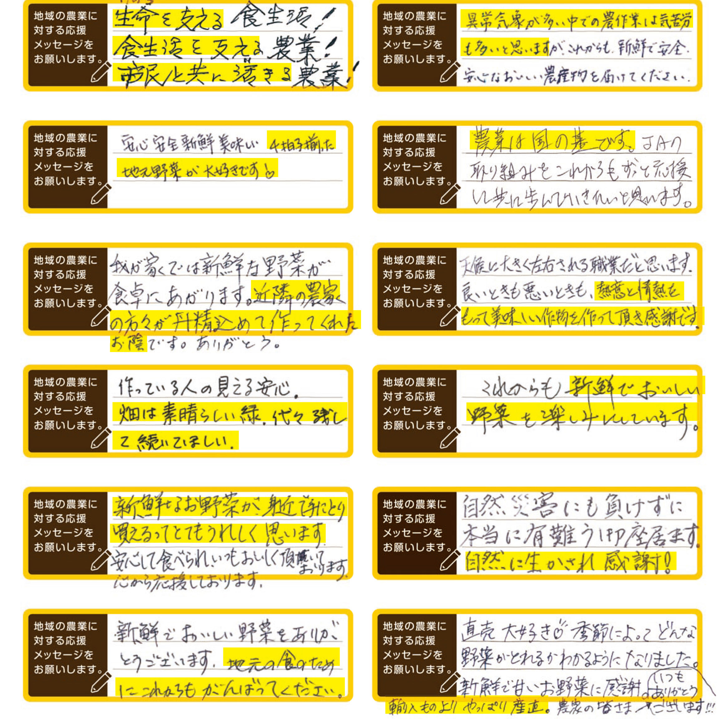 【自己改革の取組み】准組合員の皆さまから寄せられた 地域の農業に対する応援メッセージ